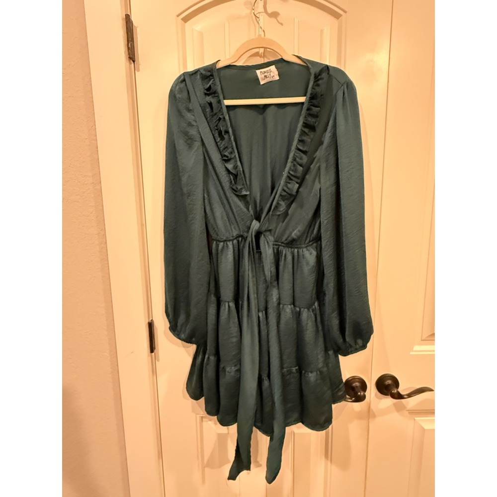 Princess Polly Green Satin Ruffle Tie-Front Mini Dress‎ – Size M